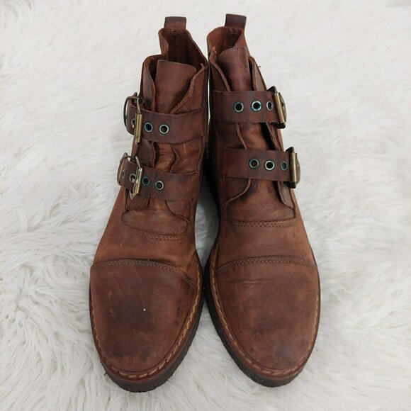 Charles Jourdan Bis Brown Double Strap Suede‎ Leather Ankle Boots Booties Size 8 - Picture 2 of 9